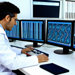 Genetics Research Lab**

A bright and modern genetics research lab in Italy, filled with scientists in lab coats examining DNA models and using high-tech equipment, fully clothed in professional attire, safe for work, appropriate content, perfect anatomy, correct proportions, professional.  Focus on microscopes, computer screens displaying genetic code, and colorful representations of DNA strands. Include Italian scientific journals and textbooks in the background. The scene exudes innovation and discovery.

**