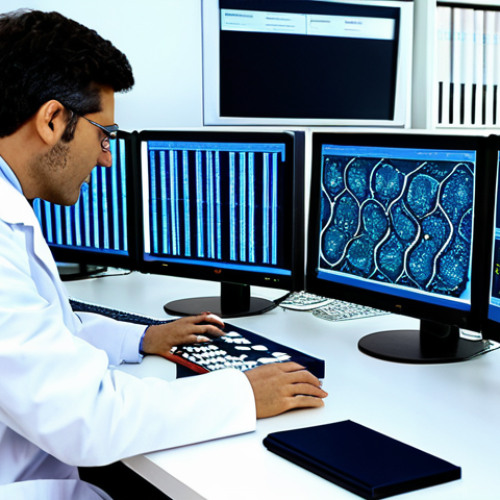 Genetics Research Lab**

A bright and modern genetics research lab in Italy, filled with scientists in lab coats examining DNA models and using high-tech equipment, fully clothed in professional attire, safe for work, appropriate content, perfect anatomy, correct proportions, professional.  Focus on microscopes, computer screens displaying genetic code, and colorful representations of DNA strands. Include Italian scientific journals and textbooks in the background. The scene exudes innovation and discovery.

**
