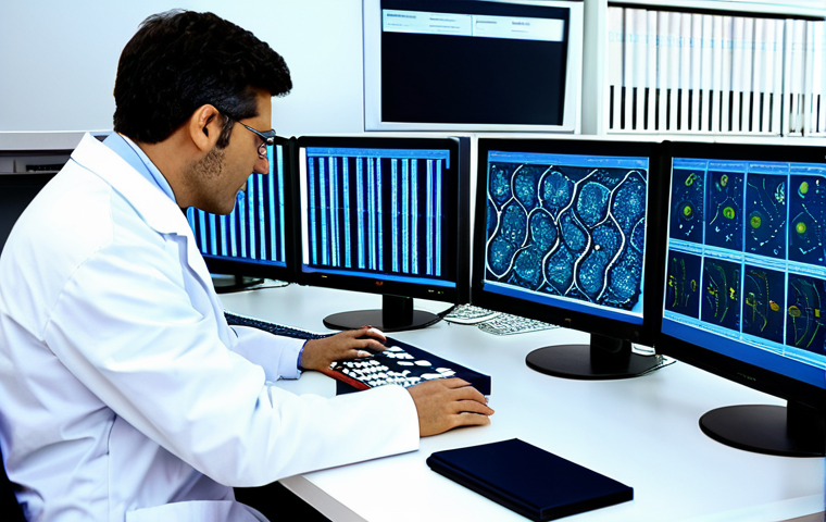 Genetics Research Lab**

A bright and modern genetics research lab in Italy, filled with scientists in lab coats examining DNA models and using high-tech equipment, fully clothed in professional attire, safe for work, appropriate content, perfect anatomy, correct proportions, professional.  Focus on microscopes, computer screens displaying genetic code, and colorful representations of DNA strands. Include Italian scientific journals and textbooks in the background. The scene exudes innovation and discovery.

**